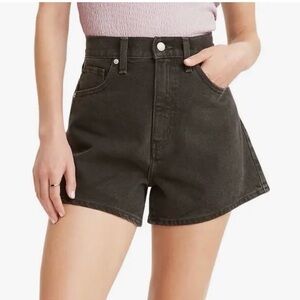 High-Waisted Black Denim Mom Shorts